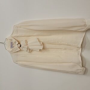 Vintage Laura and Jayne Scarf Collar Pleated Button Puff Sleeve Blouse sz 12